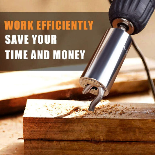 An adjustable universal socket tool adapter being used to extract a hook from a piece of wood with text saying 'work efficiently save your time and money'