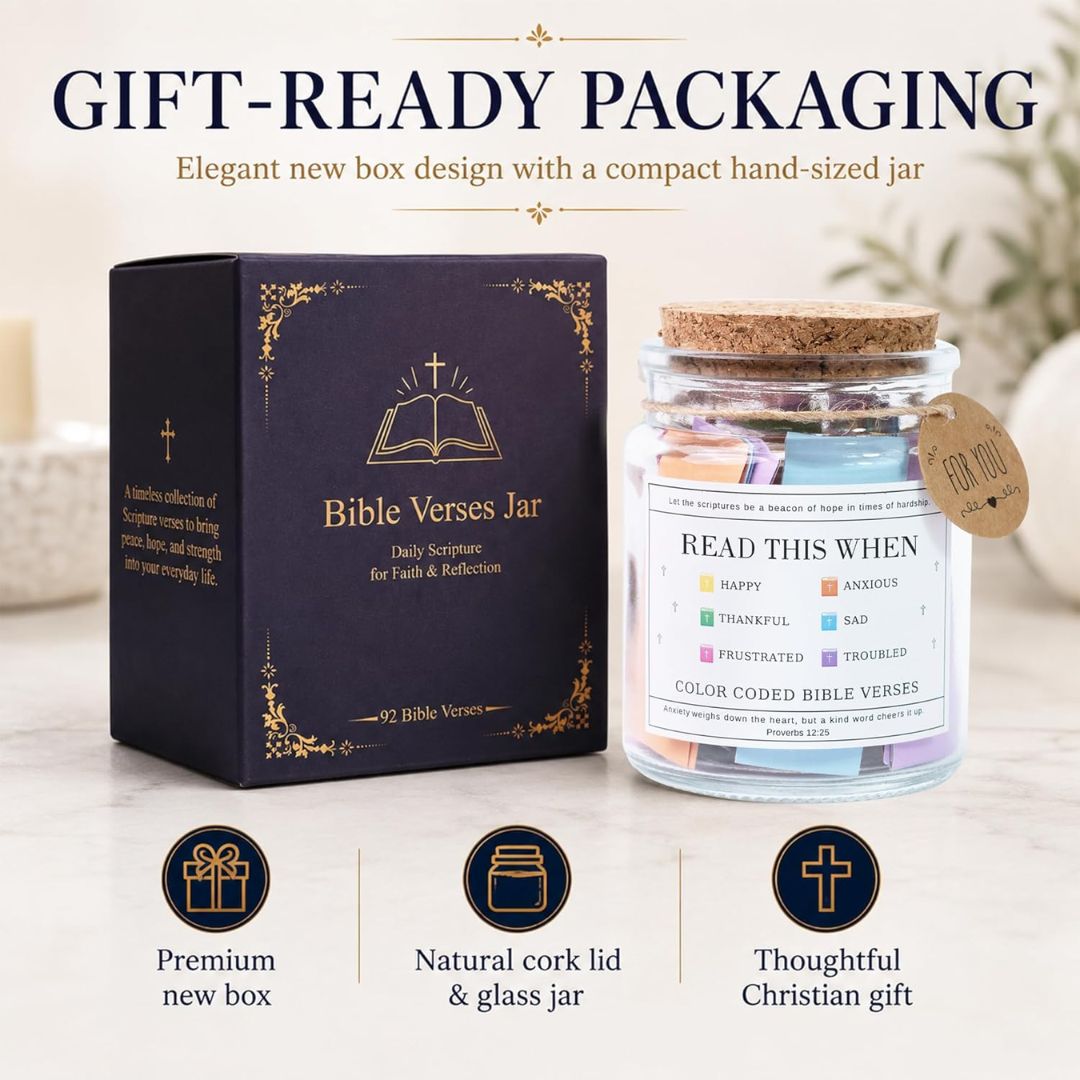 Bible verses jar with premium gift box, cork lid and glass jar for daily scripture encouragement