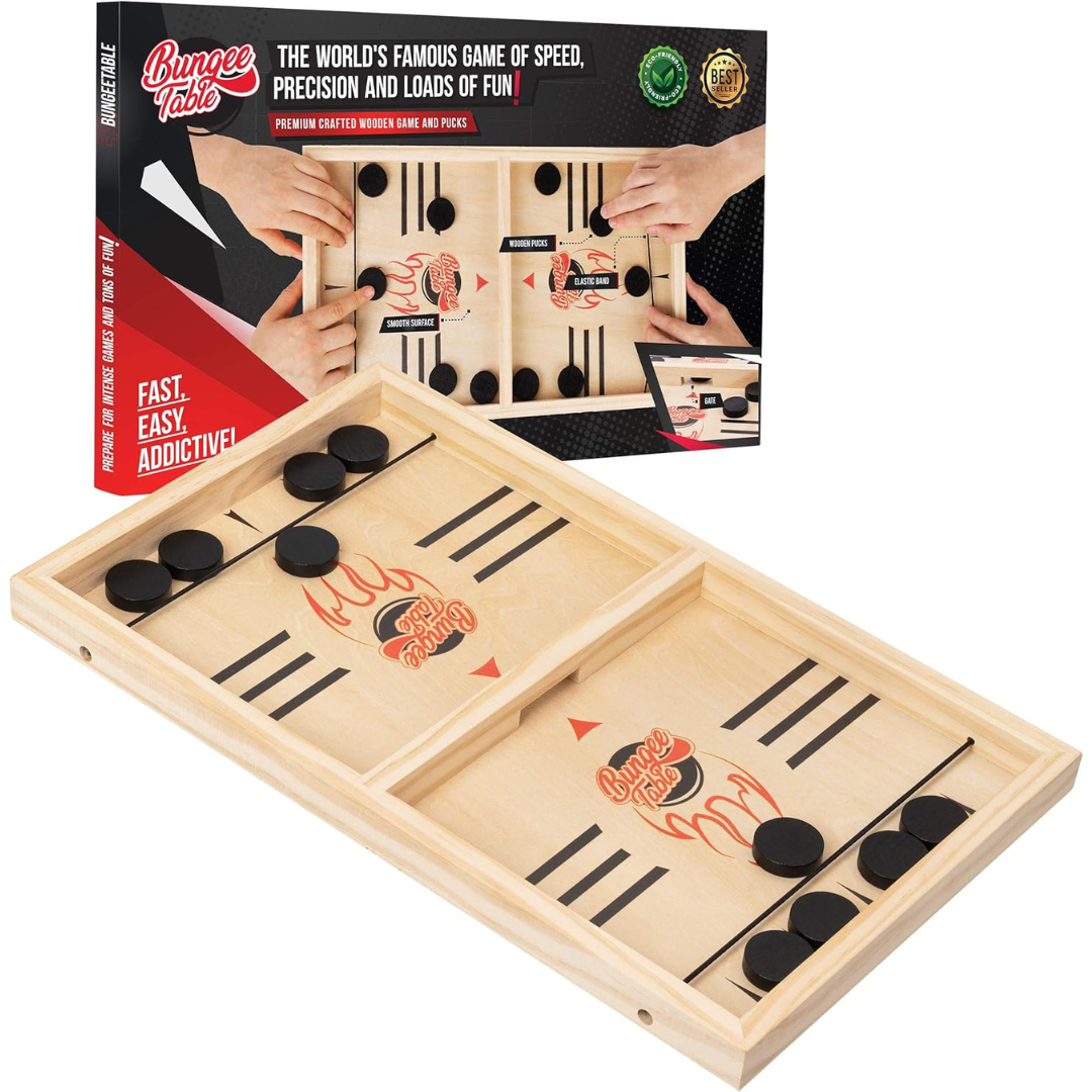 Bungee table sling puck game