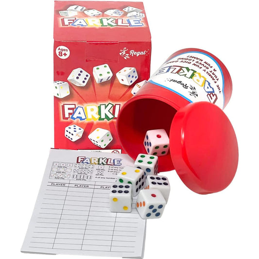 A Farkle dice game set.