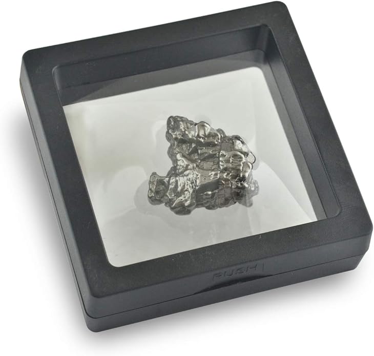 Campo Del Cielo 20-30 gram Meteorite Nugget in a black display case on a white background
