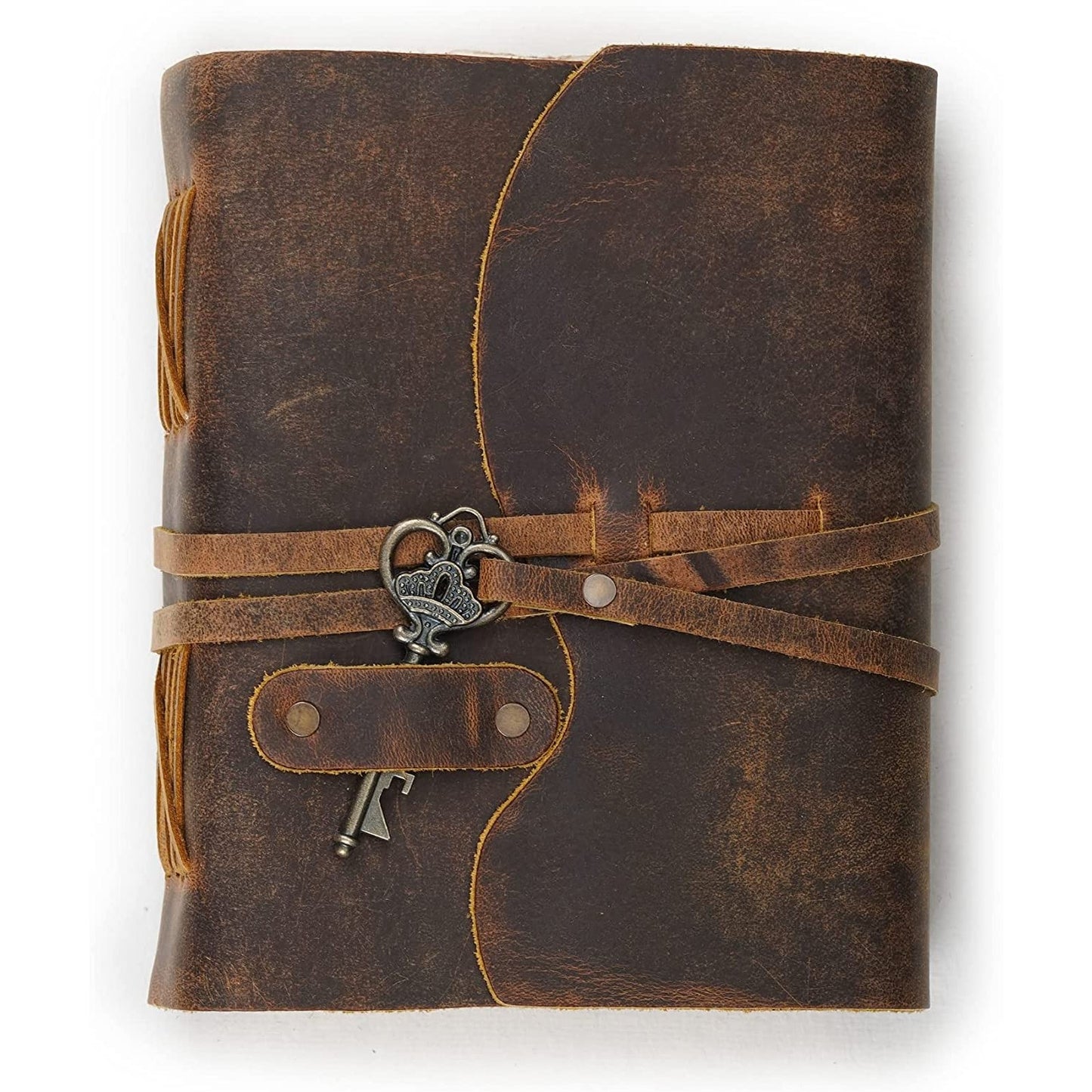 A brown leather vintage journal with key.
