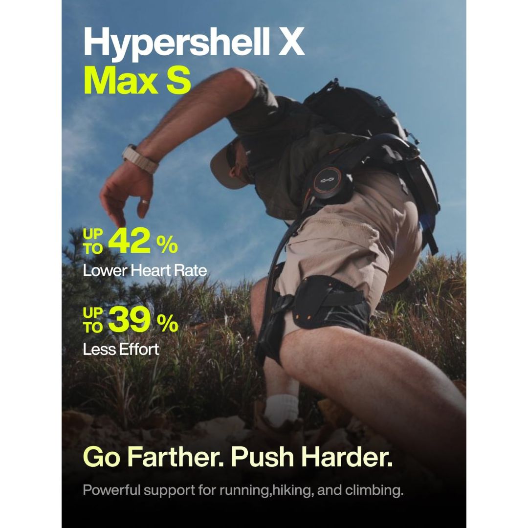 Hypershell X Max S powered exoskeleton supporting a hiker during steep uphill walking and climbing