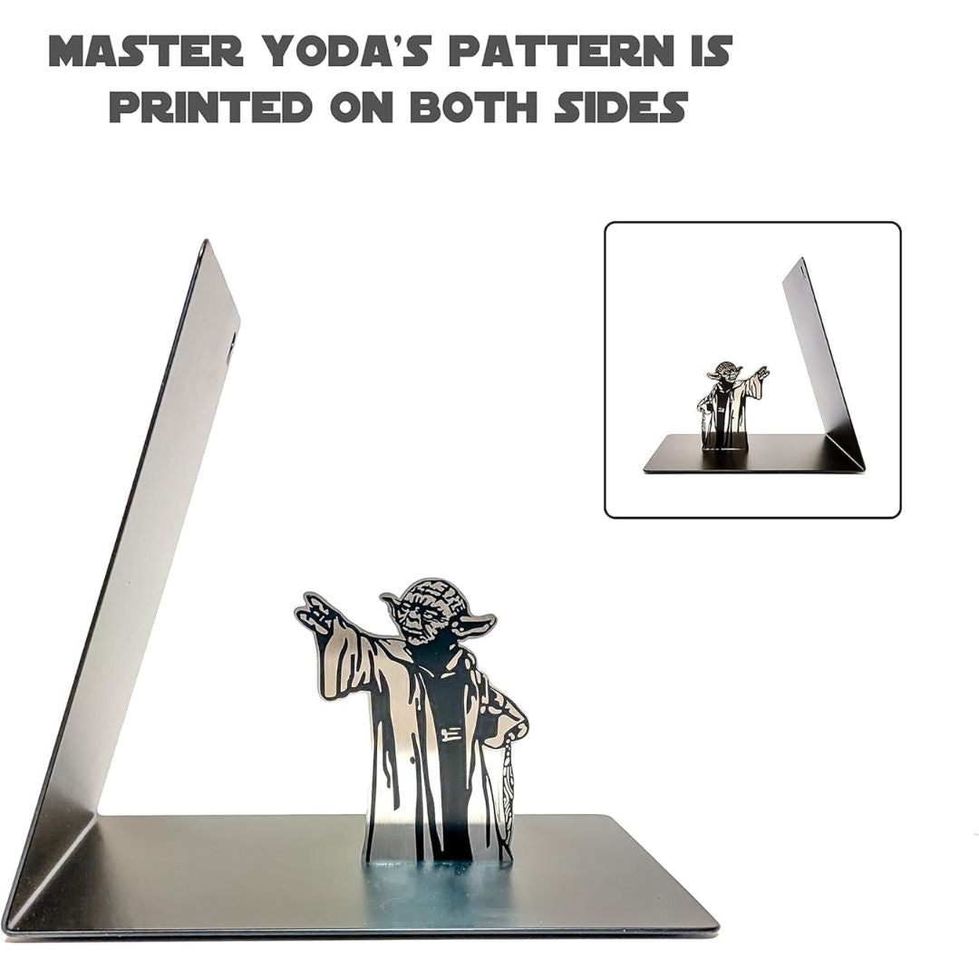 Metal bookend with Yoda design on a white background