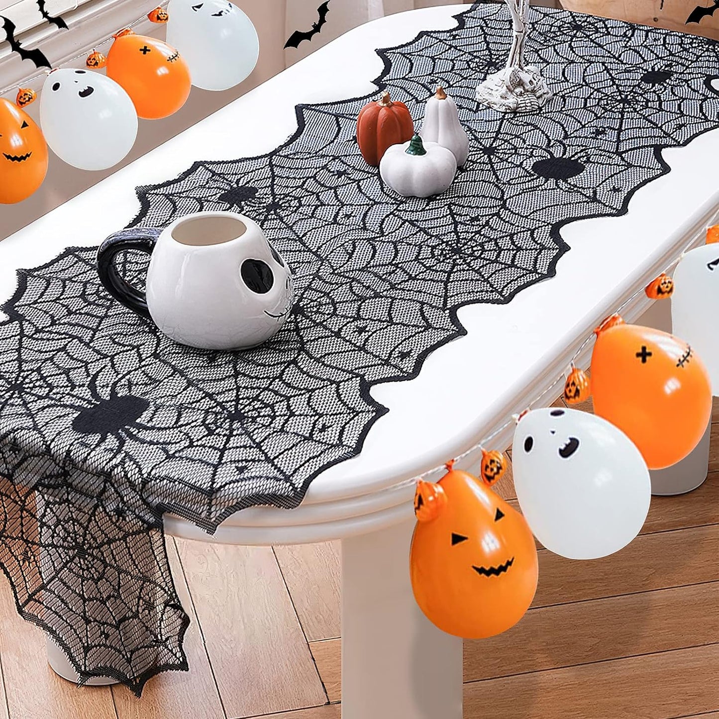 Spider web Halloween table runner.