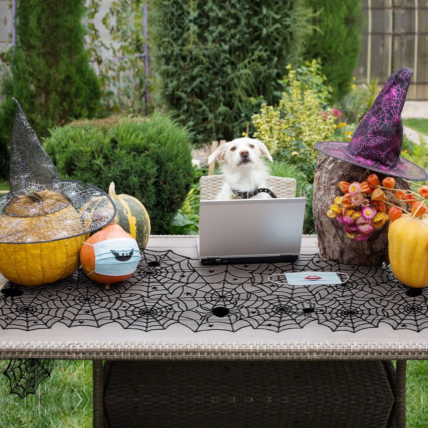 Spider web Halloween table runner.