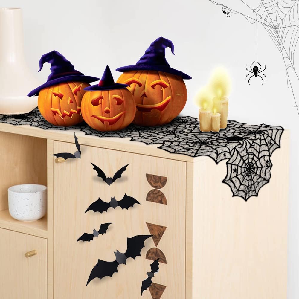 Spider web Halloween table runner.