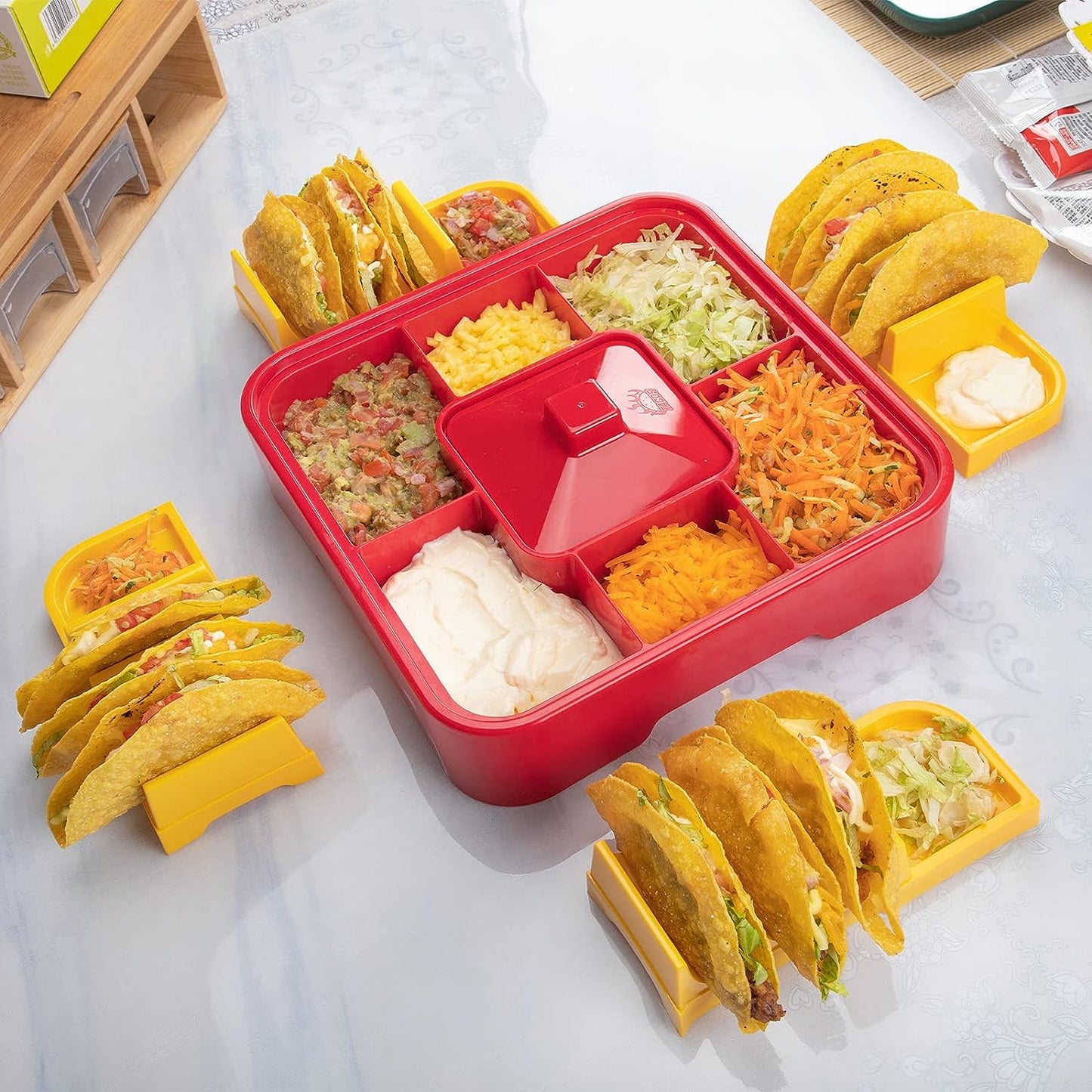 A taco bar serving set.