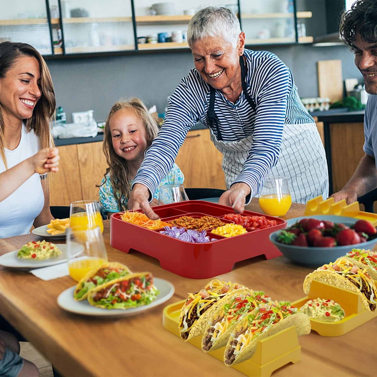 A taco bar serving set.