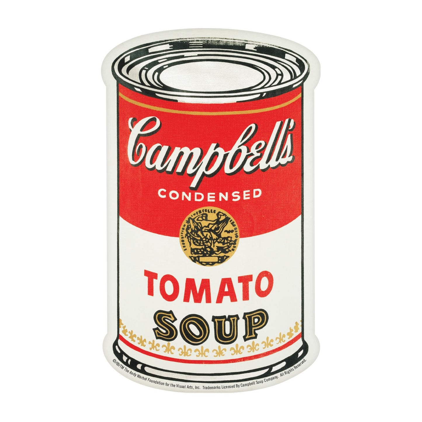 A playing card from the Andy Warhol memory game. This card is the iconic Campbells Condensed Tomato Soup image in red.