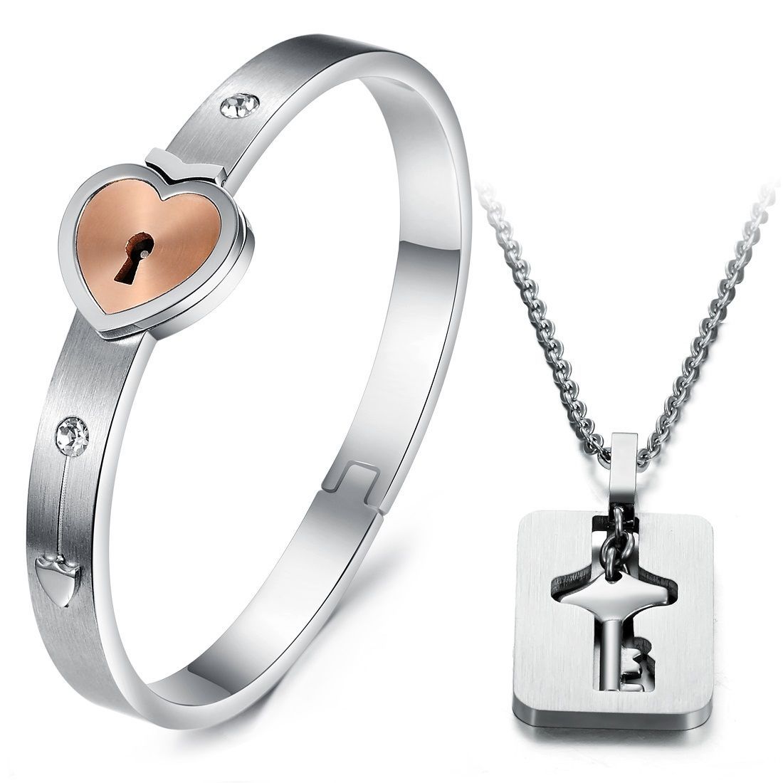Couple Set Necklace Stainless Steel Bracelet Lock - Stainless Steel Love  Heart - Aliexpress