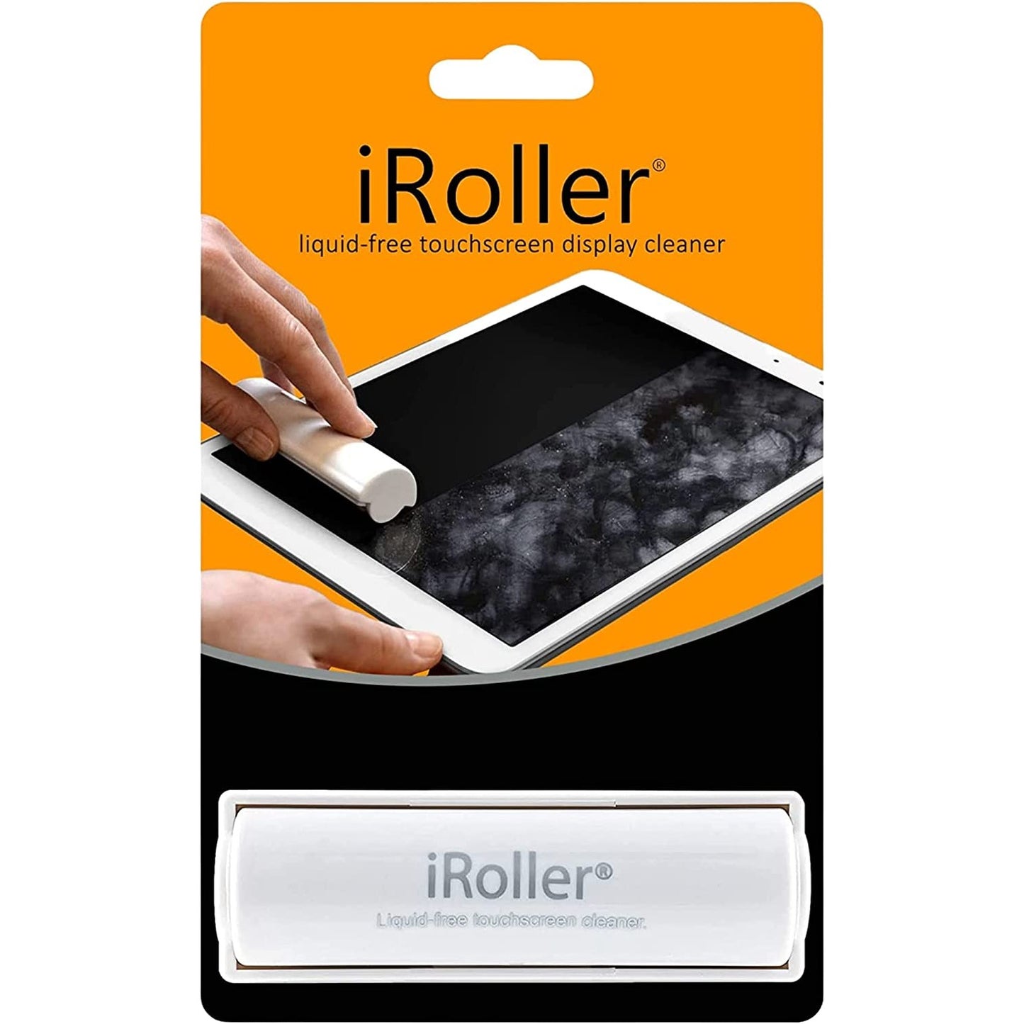 An iroller liquid free touchscreen display cleaner in packaging. 