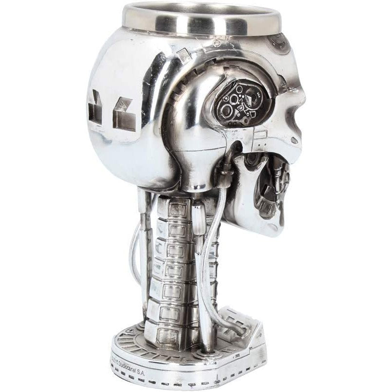 A back view of a Terminator head goblet.