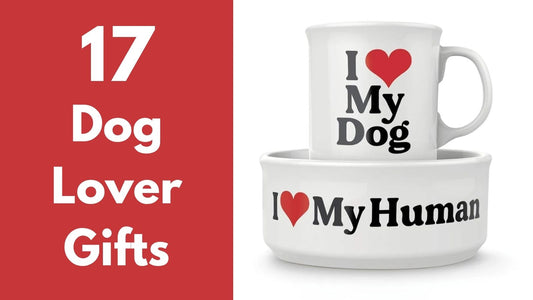 Matching dog bowl and coffee mug featured in a guide to funny dog lover gifts