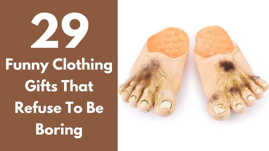 A pair of hobbit feet slippers featured in a guide to 29 funny clothing gifts and unusual fashion accessories.