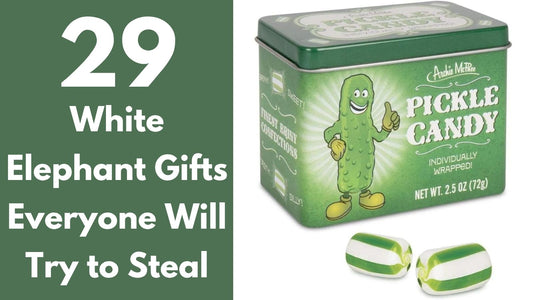 Pickle flavored candy featured in a guide to 29 funny white elephant gifts everyone will want to steal.