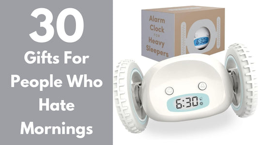 Wheeled runaway alarm clock featured in a guide to 30 funny gifts for people who hate mornings.