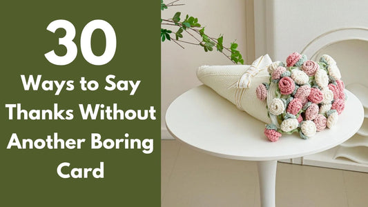 A crochet rose bouquet that unfolds into a blanket featured in a gift guide about 30 thoughtful and unusual thank you gifts.