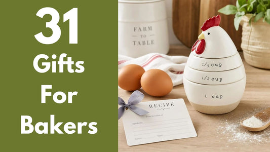 Chicken measuring cup set featured in a guide to unusual gifts for bakers
