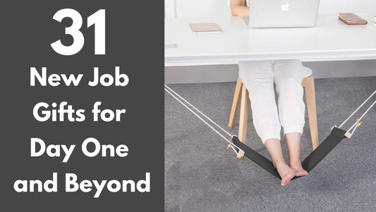 An under the desk foot hammock, featured in a guide to 31 new job gifts for first-day essentials and workplace accessories.