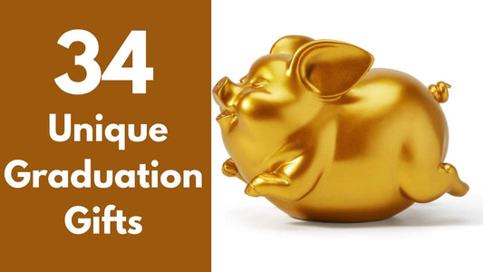 Gold flying pig piggy bank featured in a guide to funny graduation gifts