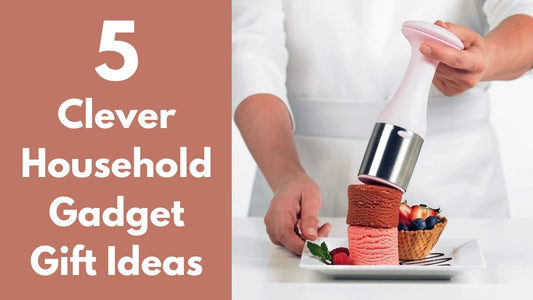 A pair of hands using an ice cream scoop and stack device featured in a gift guide for clever household gadget gift ideas