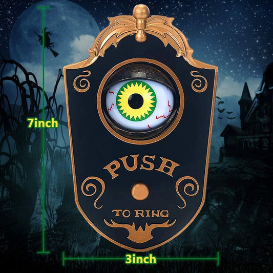 Spooky animated eyeball Halloween doorbell with 7-inch black and bronze design