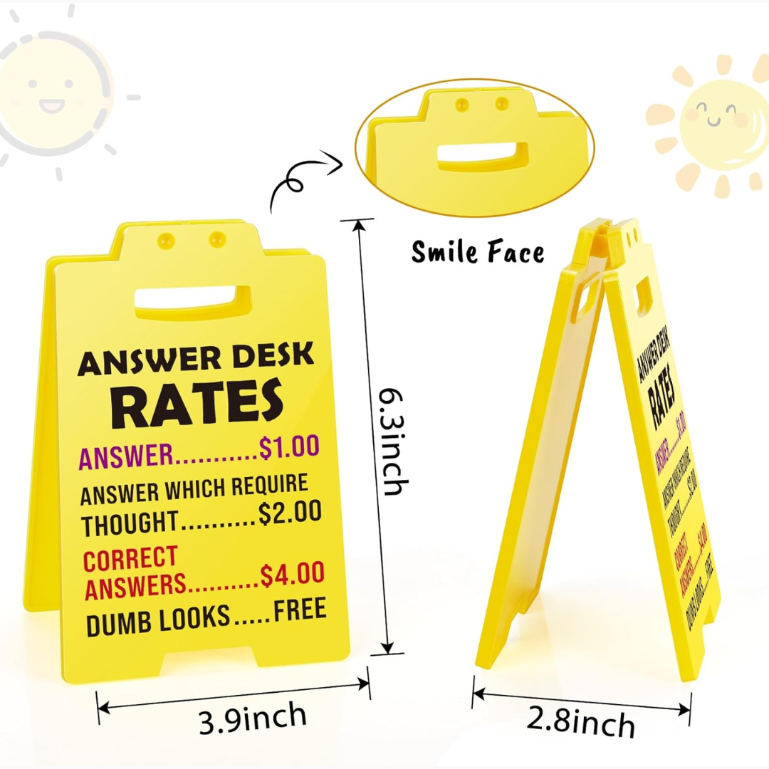 This Funny Answer Desk Rates Sign Looks Like a Tiny Yellow Caution Sign and It's the Funniest Thing You'll Put on Your Desk at Work