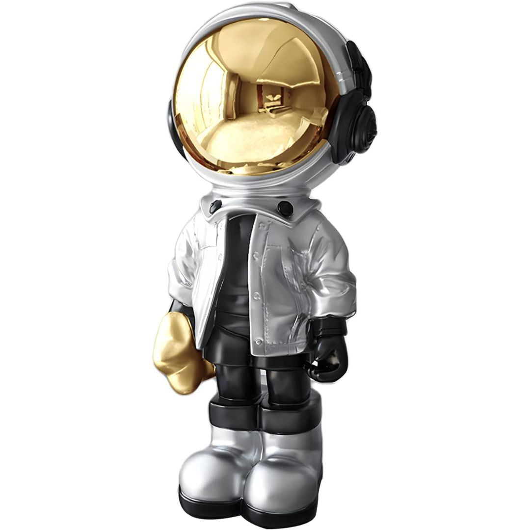 A silver astronaut figurine