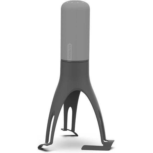 A grey colored automatic pot stirrer on a white background