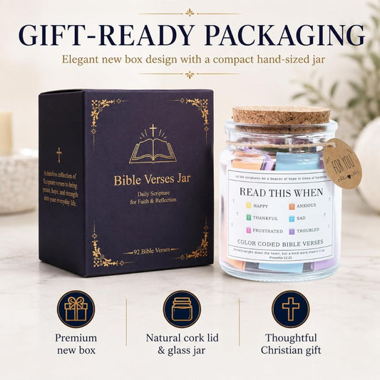 Bible verses jar with premium gift box, cork lid and glass jar for daily scripture encouragement