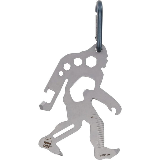 A stainless steel Bigfoot outdoor multi tool on a white background.