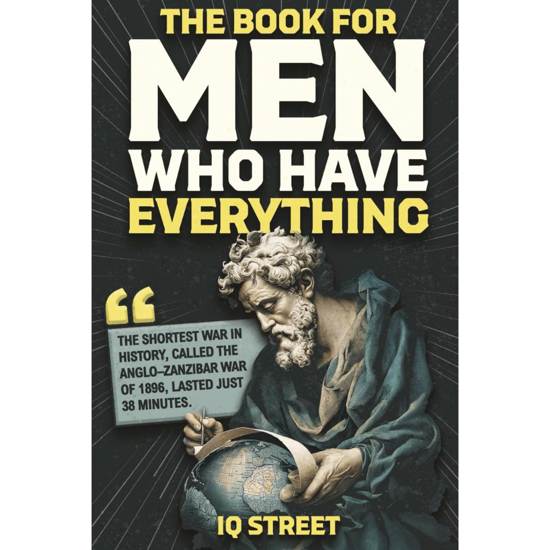 Book cover with a classical statue holding a globe and text "The Book For Men Who Have Everything"