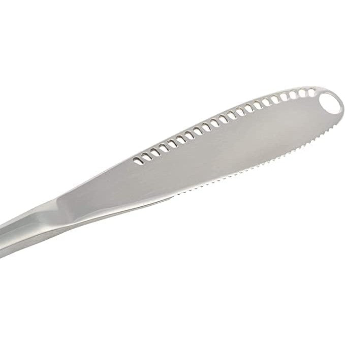 A close-up view of a butter curling knife spreader.