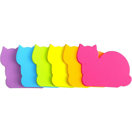 Cat shaped post-it sticky notes in various colors.