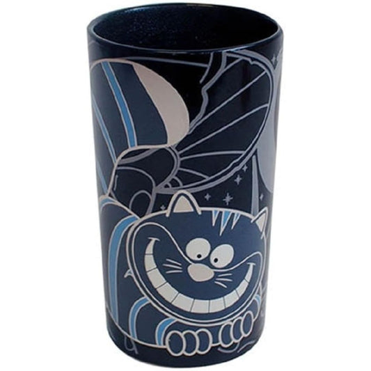 Heat changing blue tumbler mug with a cat design on a white background