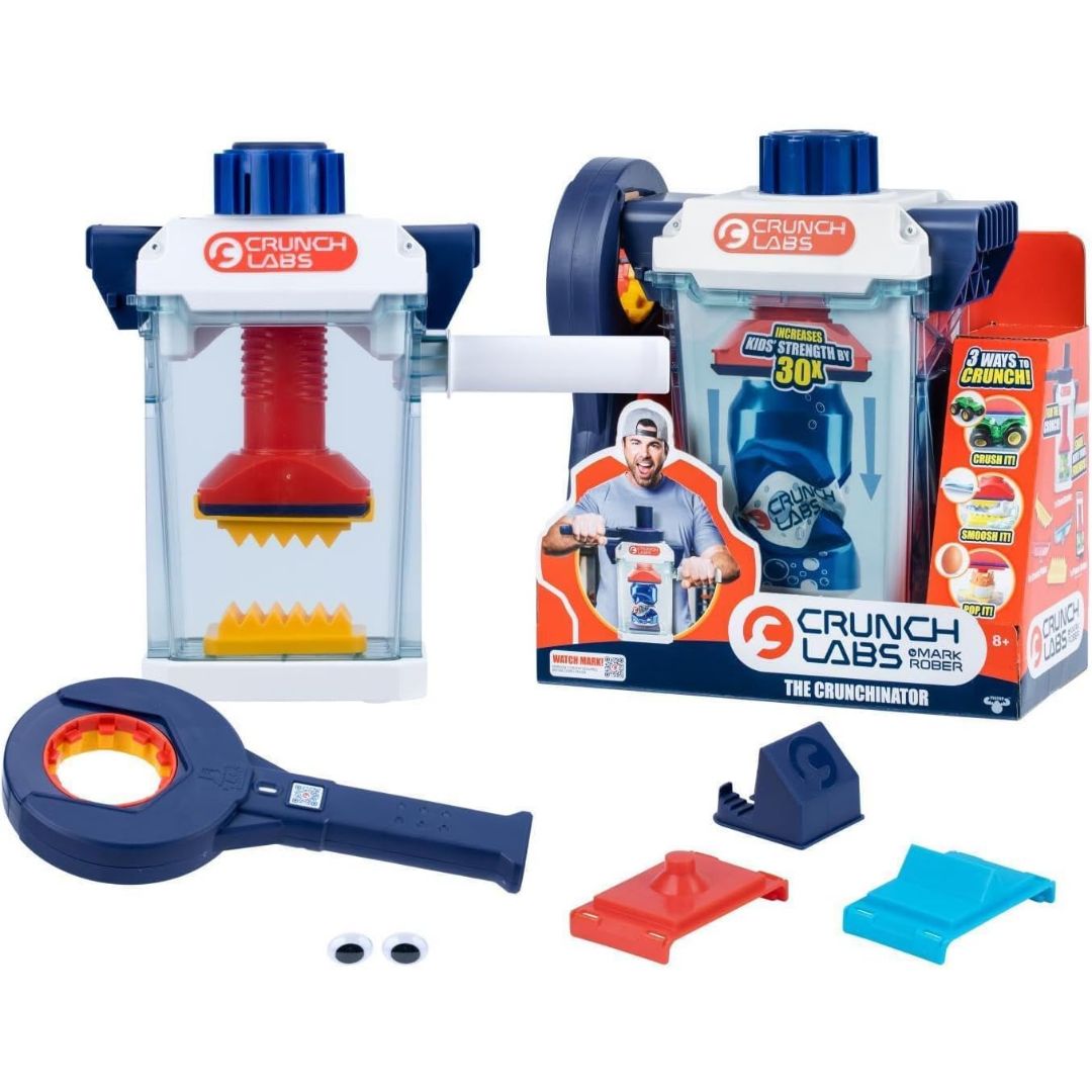 CrunchLabs Crunchinator STEM toy set with crushing machine, accessories and retail packaging for kids ages 8 to 13