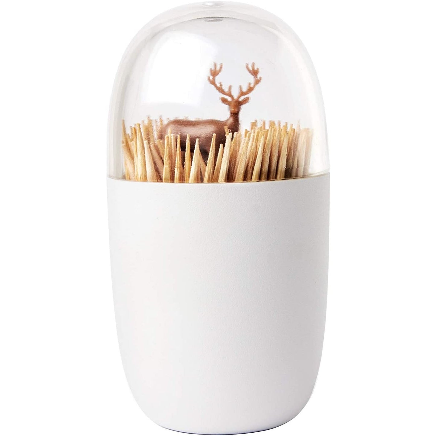 A toothpick holder which looks like a brown deer is hiding in a field of wheat.