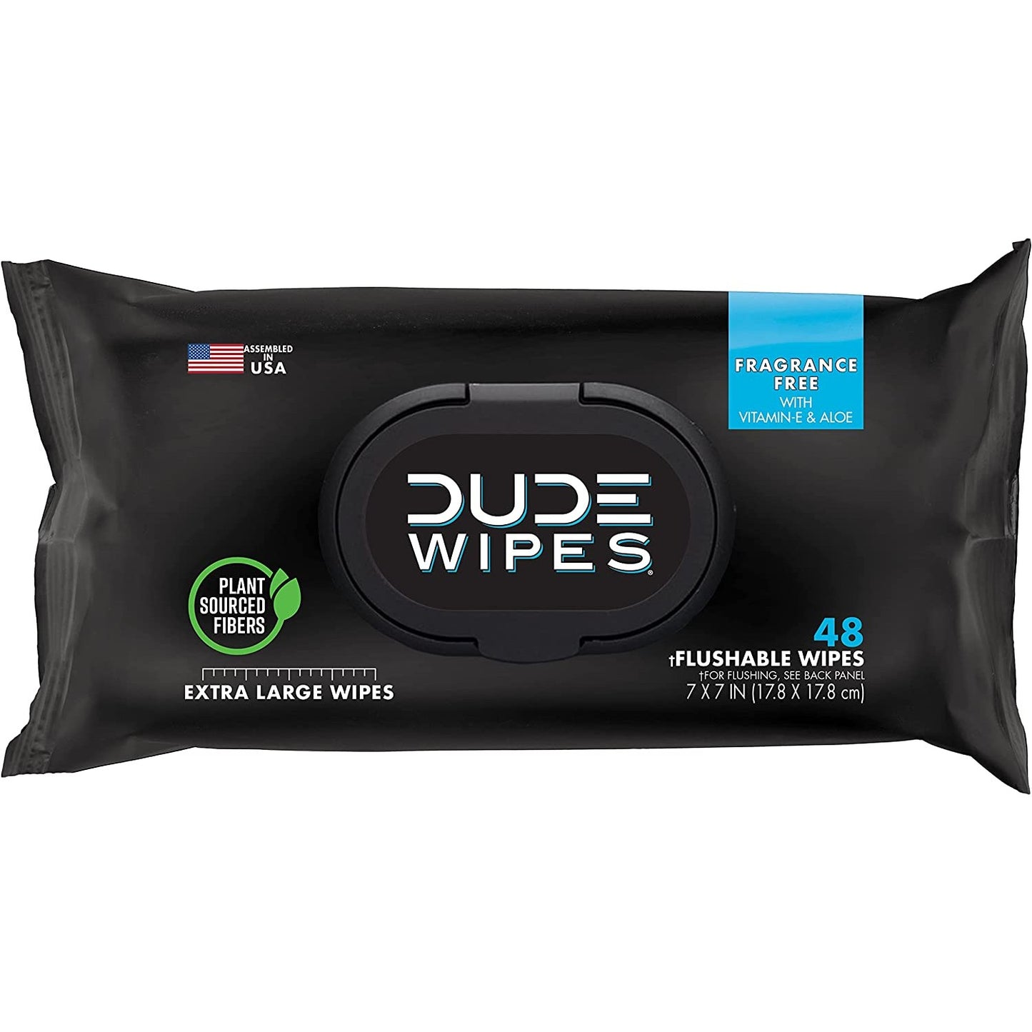 A black packet of flushable toilet dude wipes.