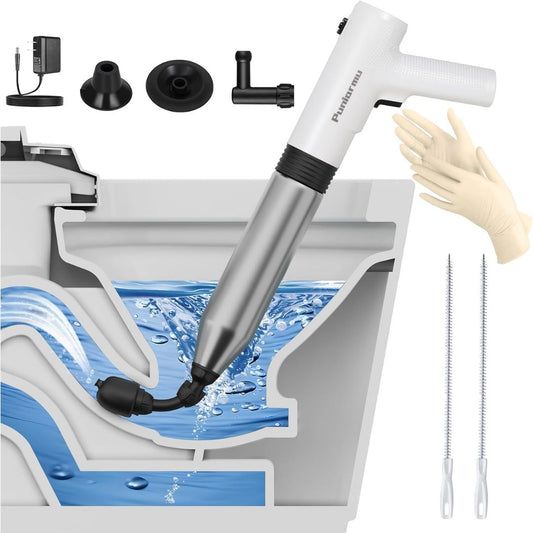 An electric toilet plunger being used in a toilet 