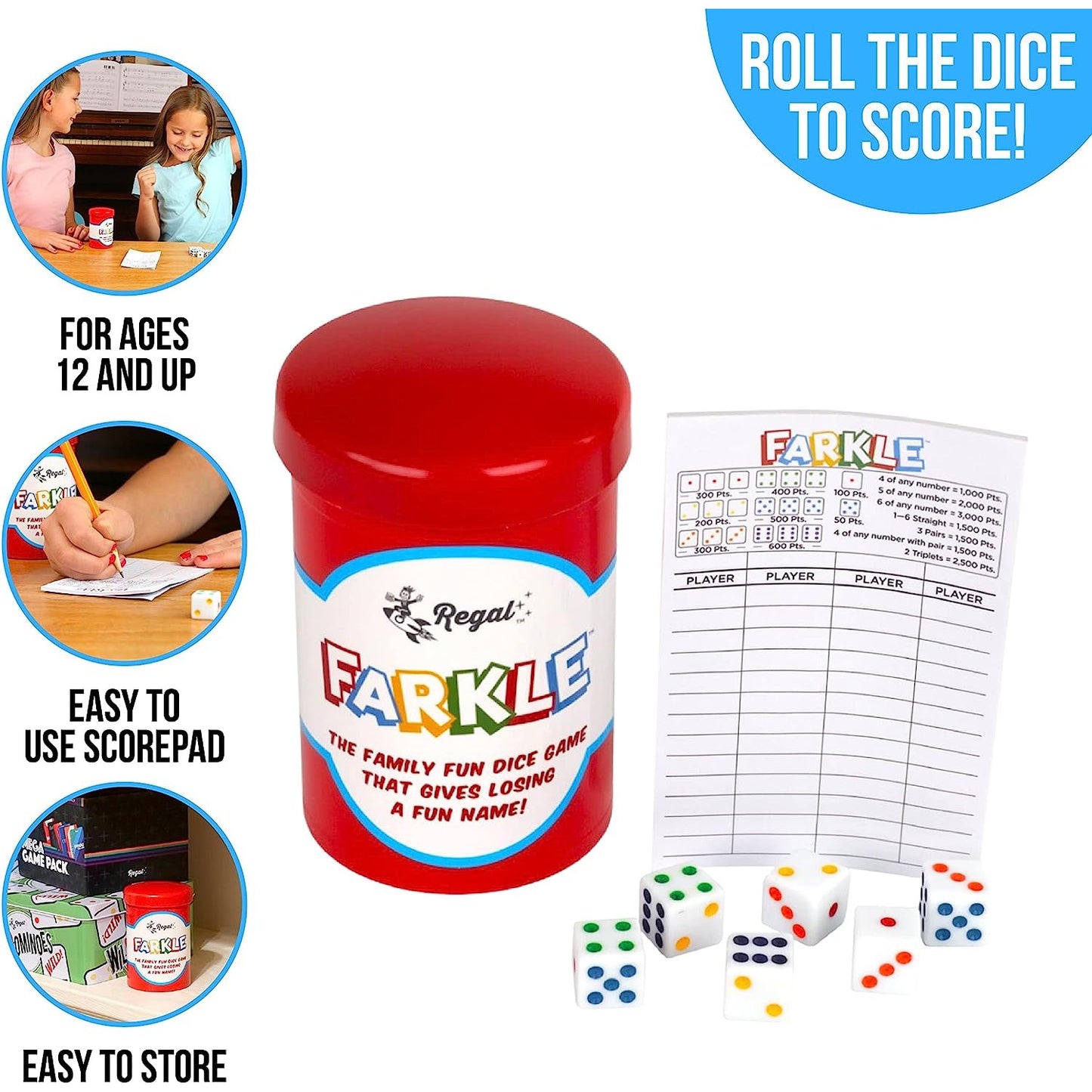A Farkle dice game set.