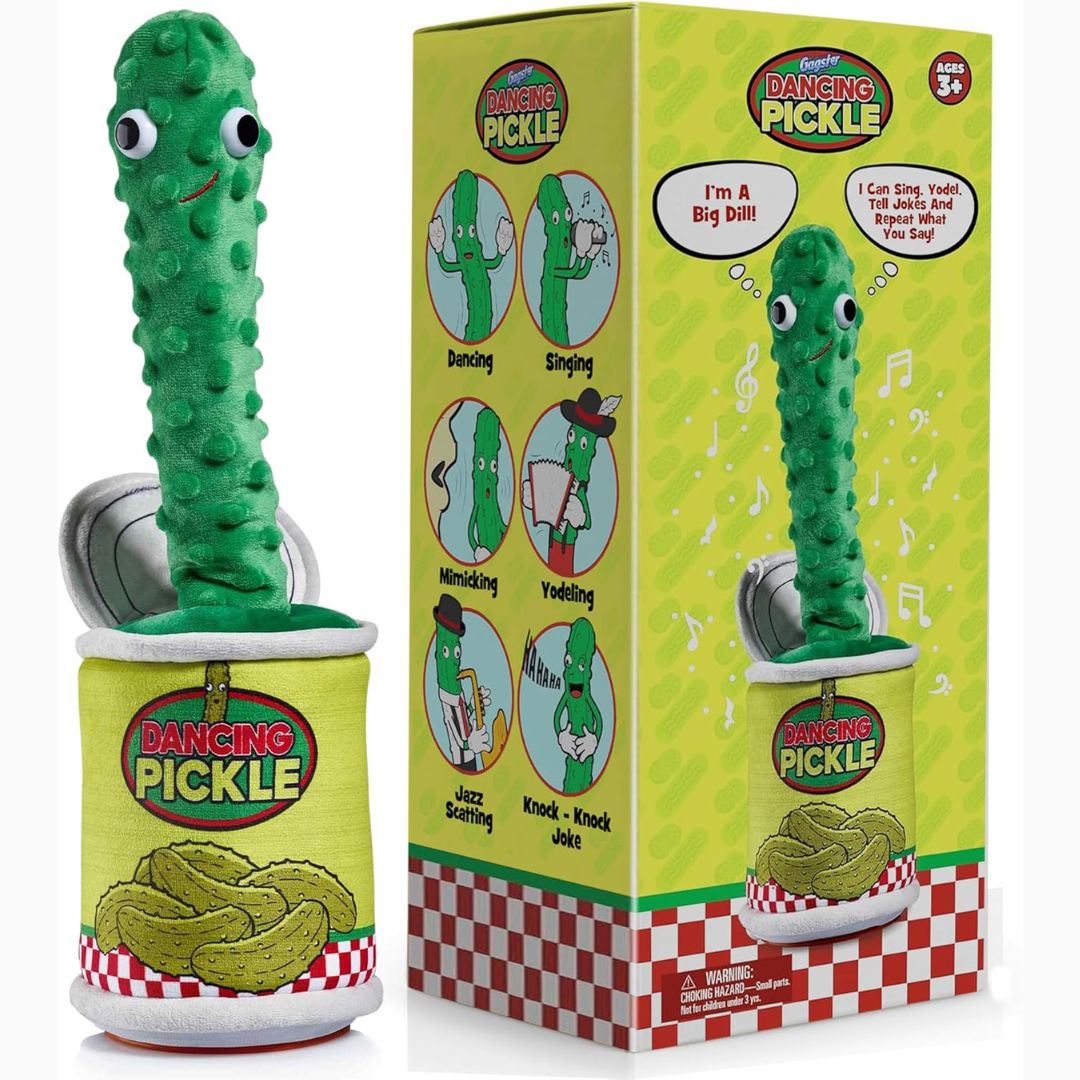 Dancing pickle toy with box packaging