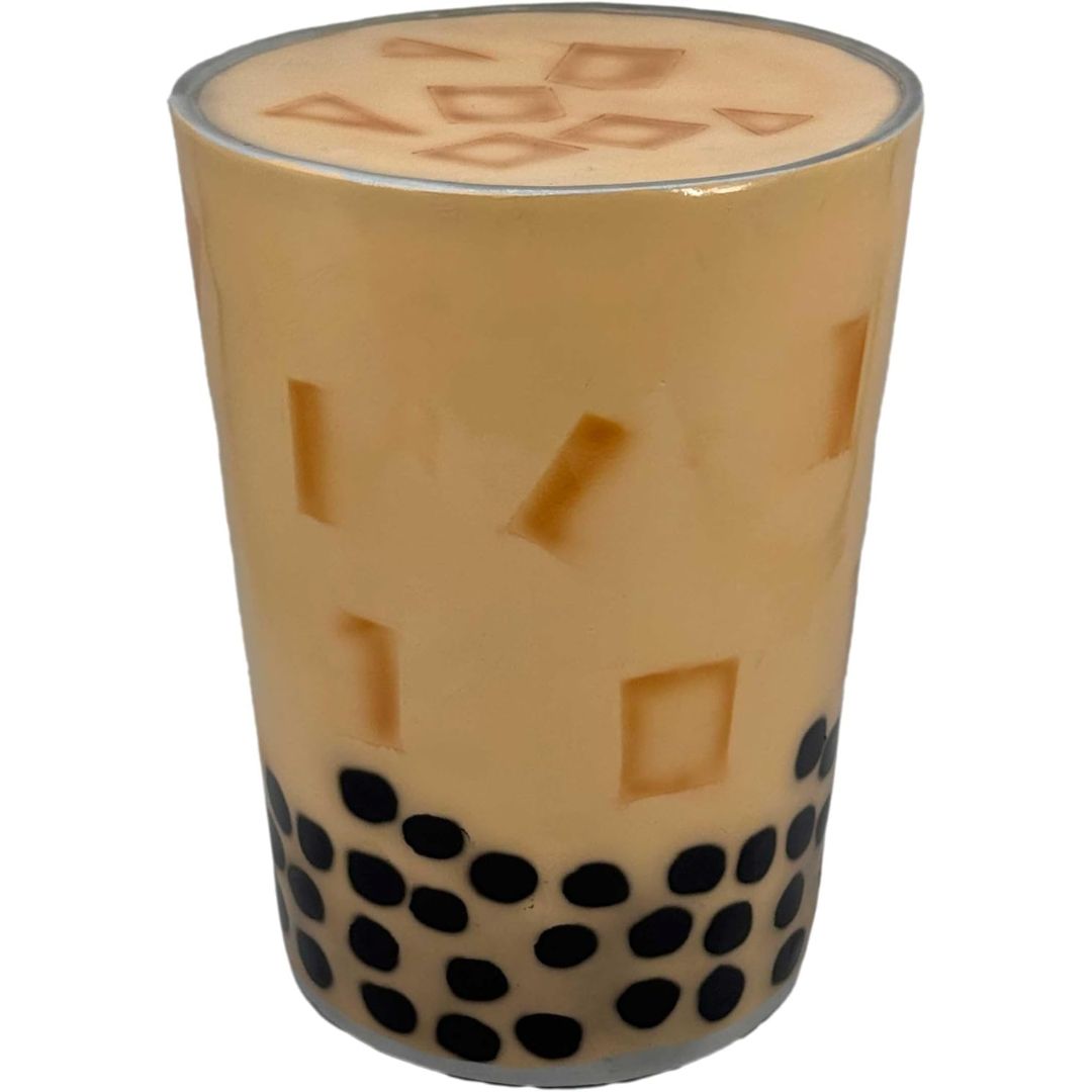 Giant bubble tea shaped side table with black tapioca pearls