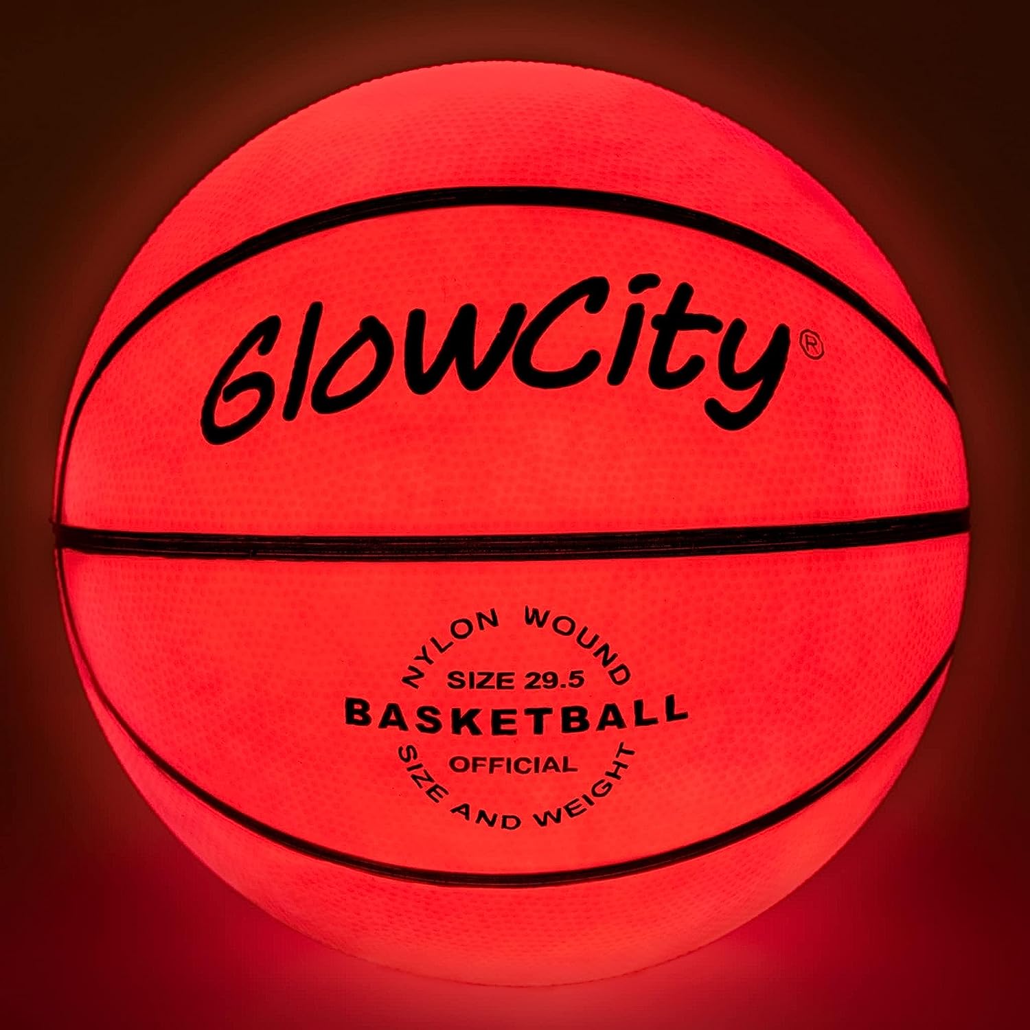 Illuminated red GlowCity basketball designed for evening basketball games