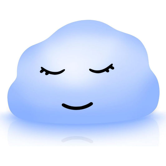 YeeBeny guided breathing lamp glowing blue with a peaceful smiling face for meditation, relaxation and stress relief