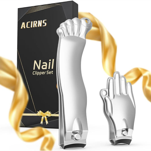 ACIRNS nail clipper set with packaging and gold ribbons on a white background
