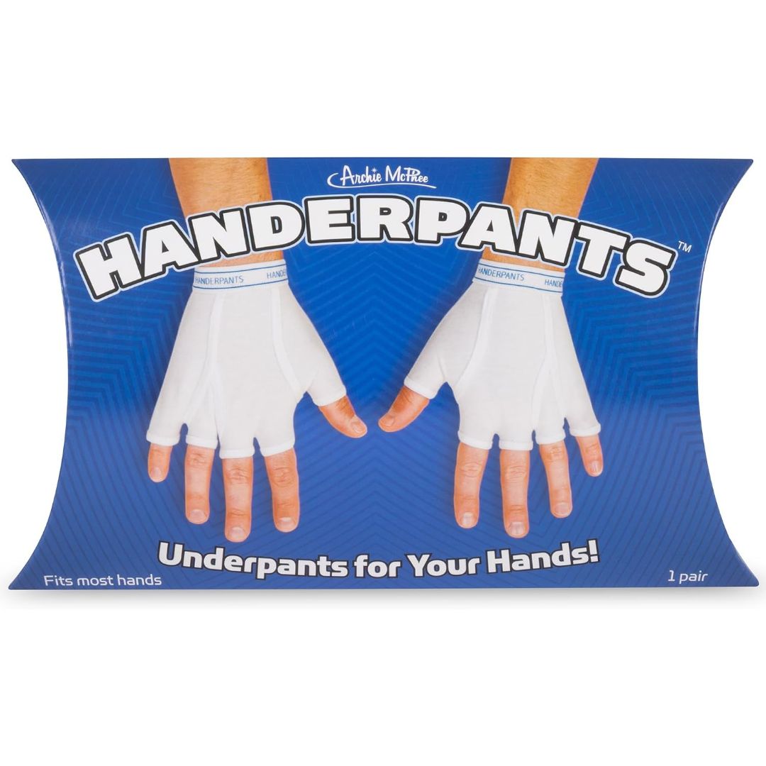 Pack of white Handerpants novelty underwear gloves designed to look like briefs for your hands