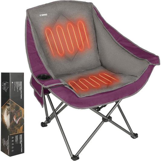 A heated outdoor indoor camping folding chair with packaging
