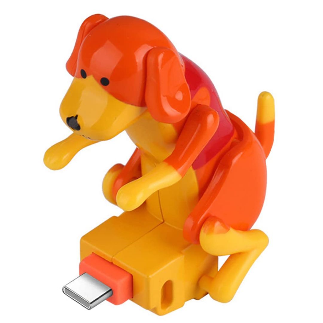 Funny orange dog USB-C charging cable connector shaped like a humping dog