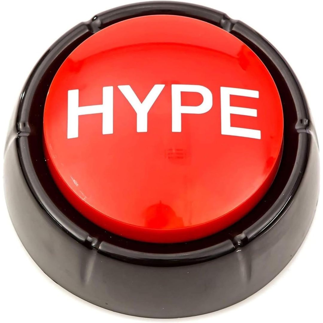 Red Hype Button with black base that plays a hip hop air horn sound effect when pressed